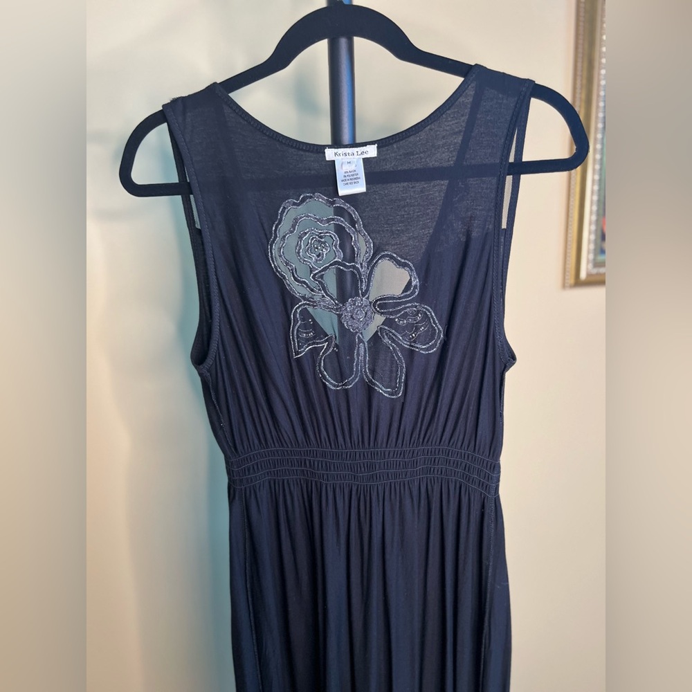 Krista Lee Dress with Floral Embroidery and Tulle Ruffle Black Size M - Picture 13 of 15